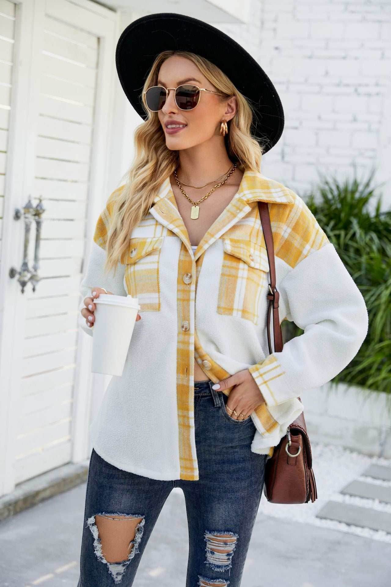 Patchwork Plaid Plush Jacket