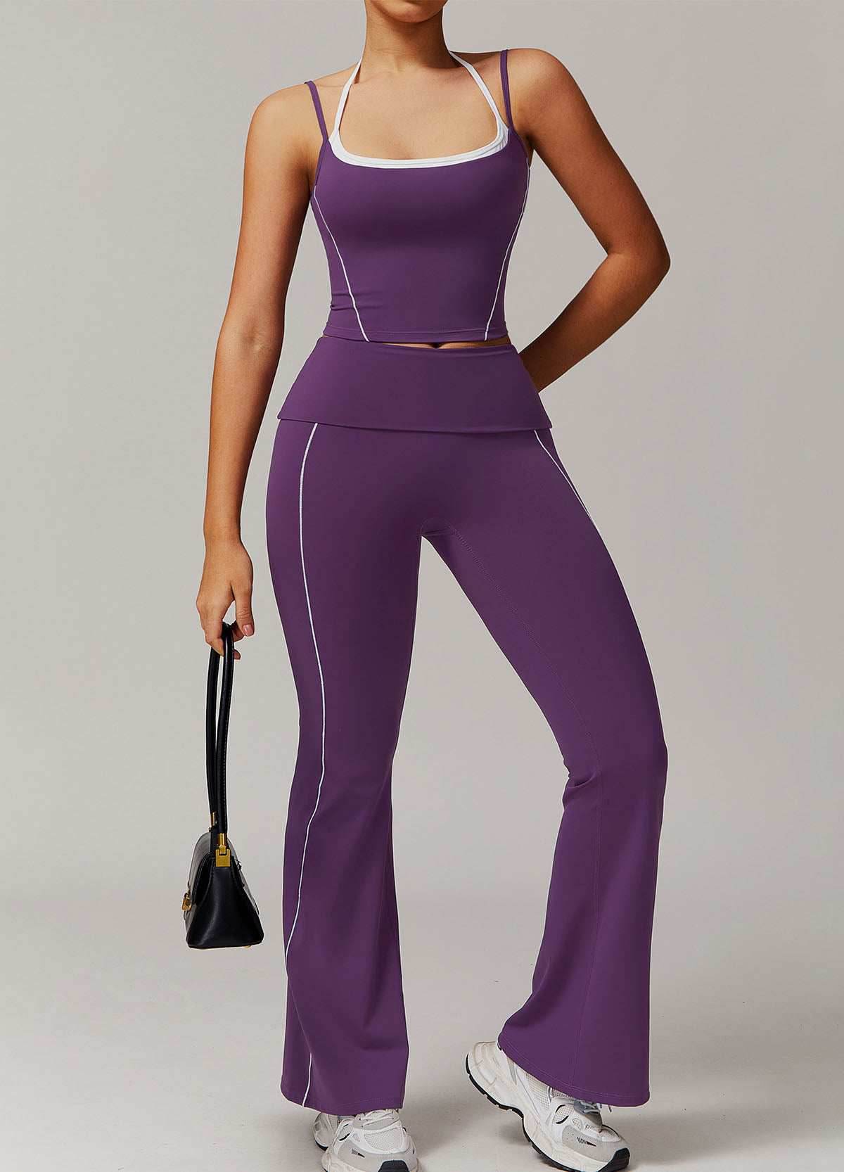 Activewear Set with Double Crossed Tank Top and Flare Pant