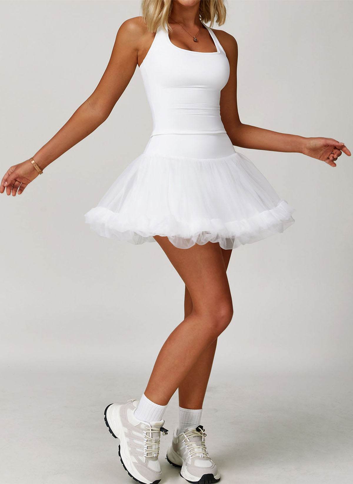 Athletic Set with Racerback Vest and Mesh Tennis Skirt