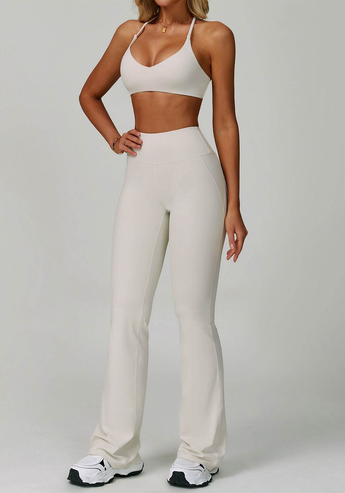 Activewear Set with Cross Back Sports Bra and Flared Pant