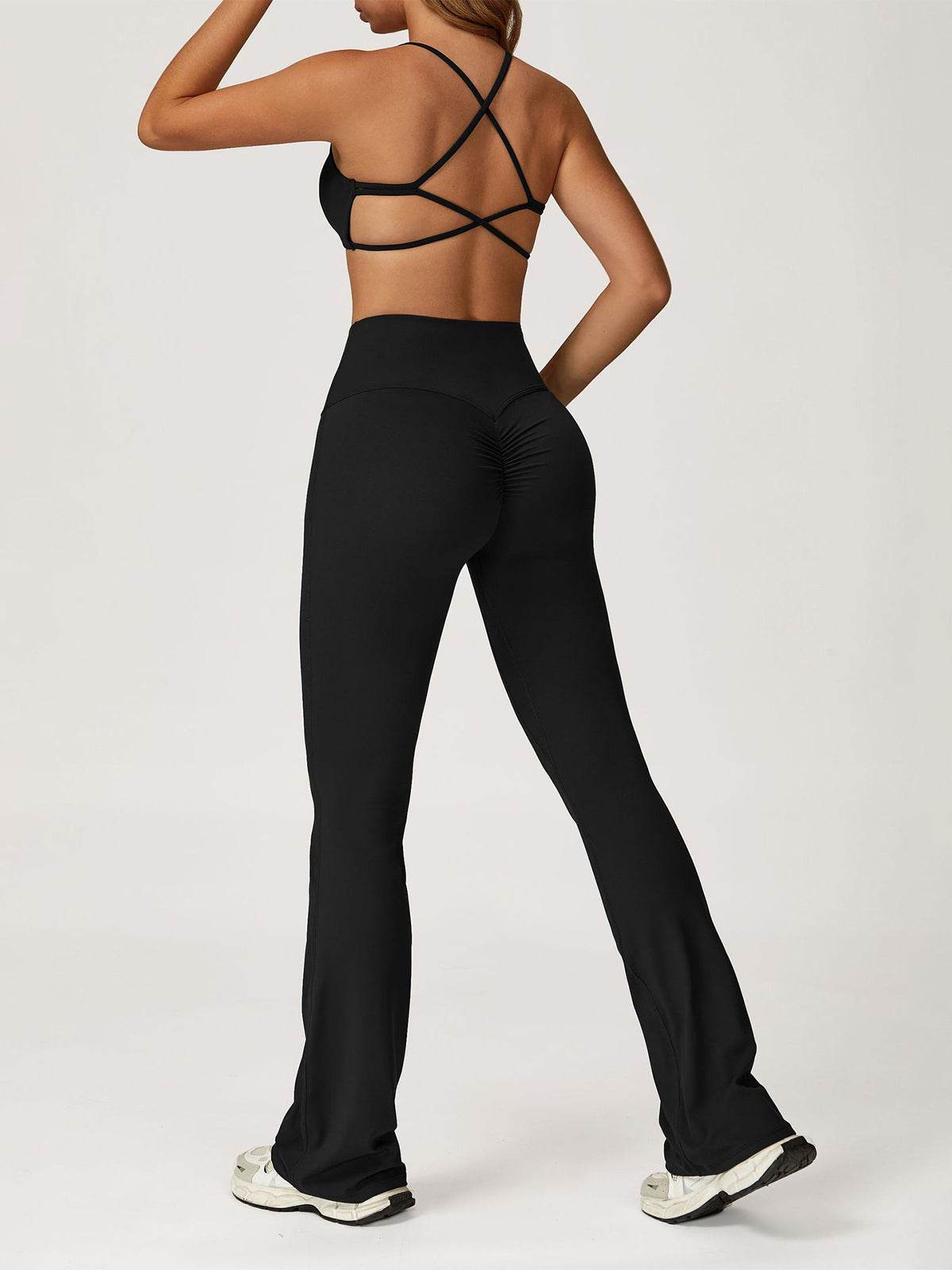 Activewear Set with Cross Back Sports Bra and Flared Pant