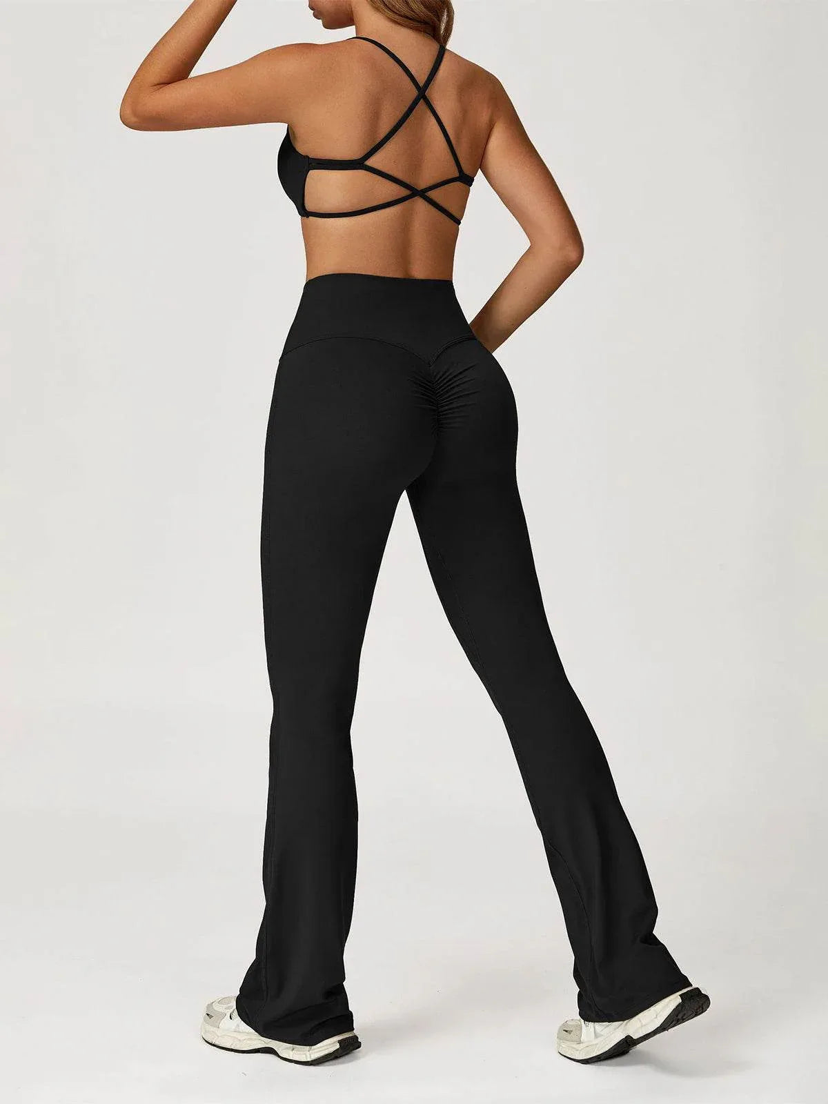 Activewear Sets with Cross Back Sports Bra and Flared Pant -