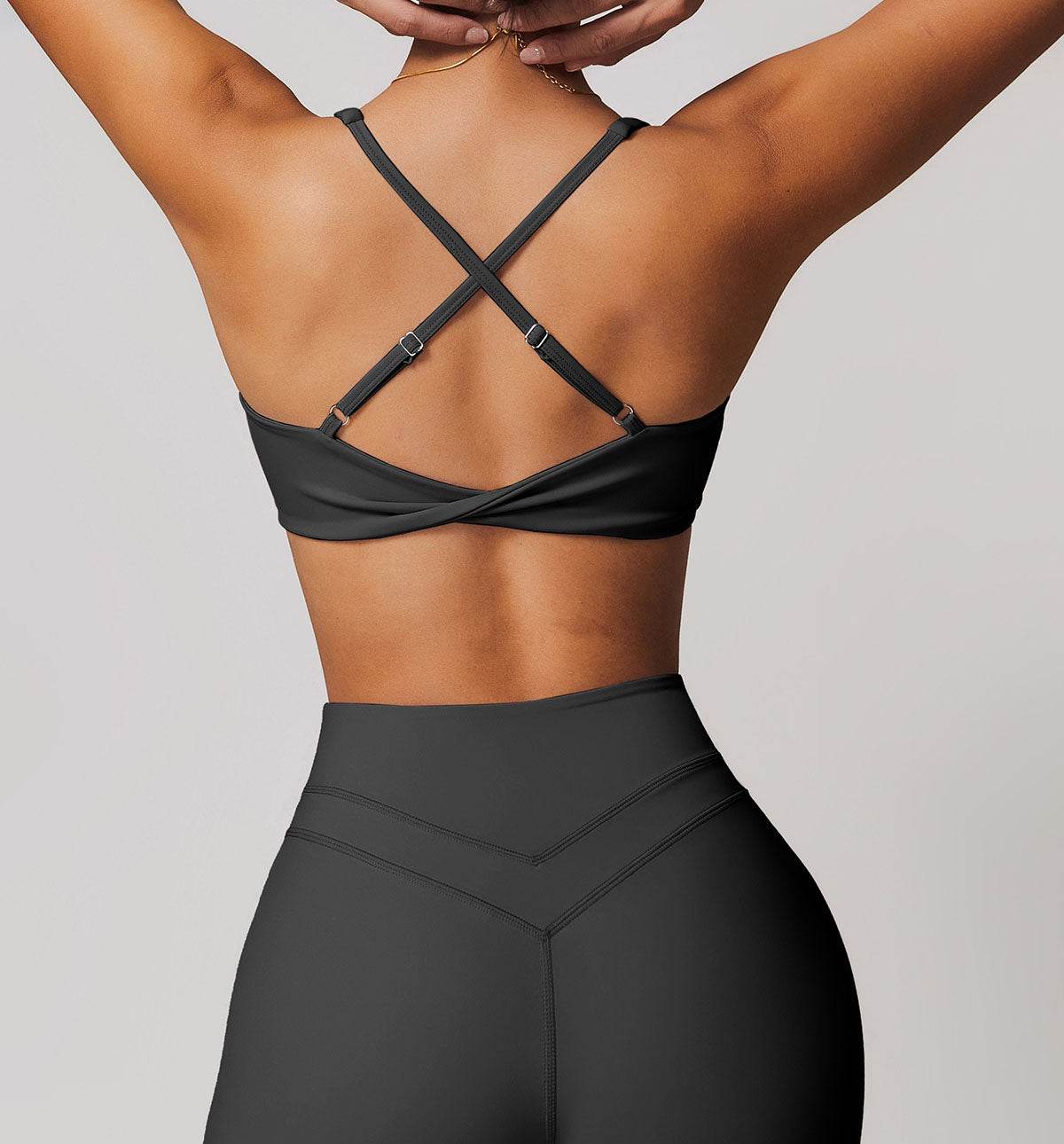 V Neck Twist Back Sports Bra with Padded