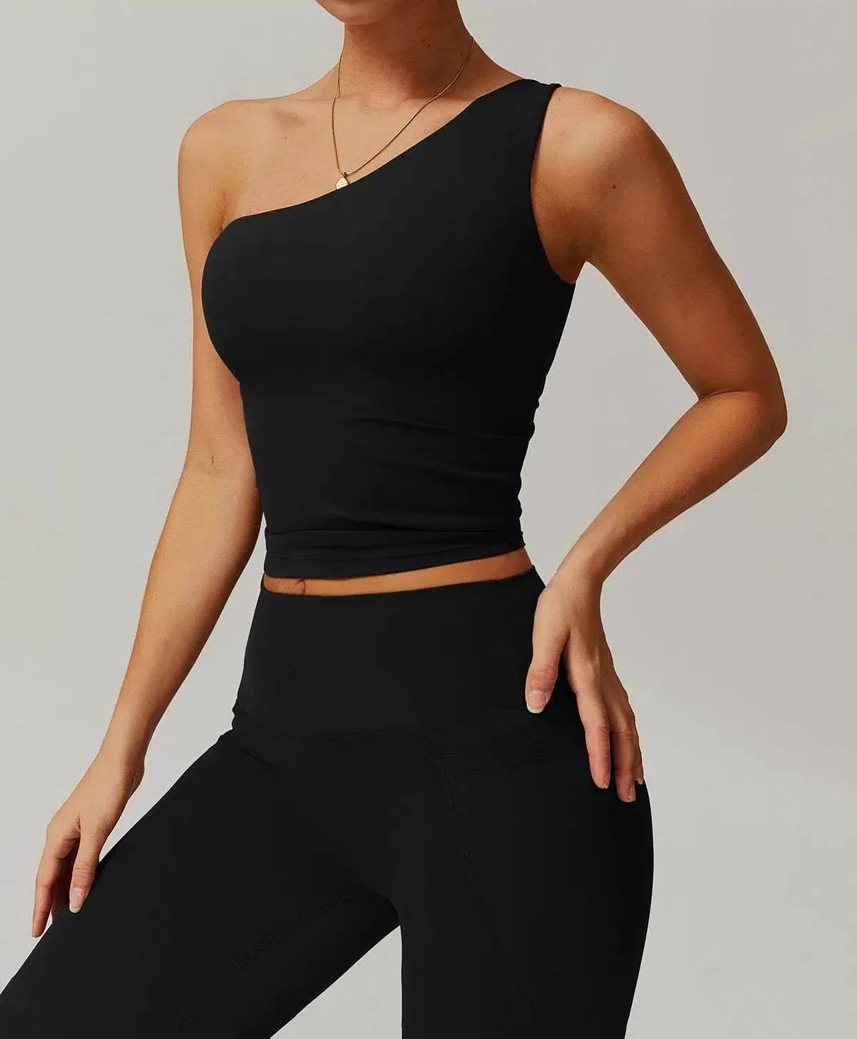 Solid One Shoulder Yoga Tank Top -