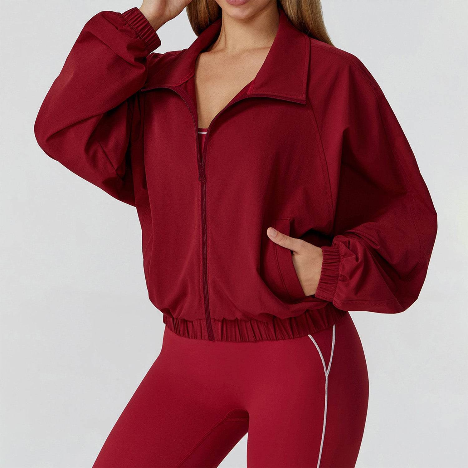 Full Zip Athletic Jacket Cropped Coats with Pockets