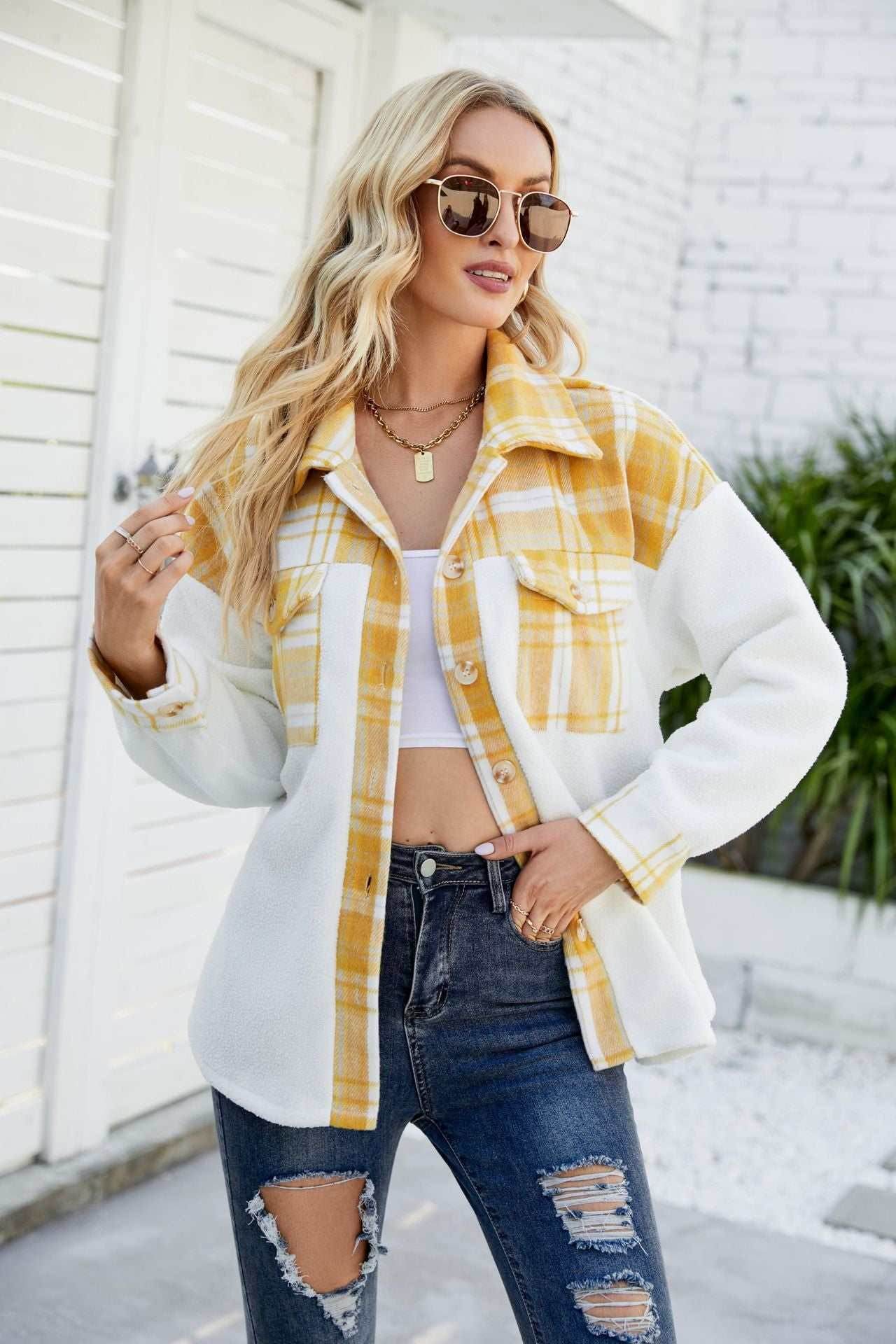 Patchwork Plaid Plush Jacket