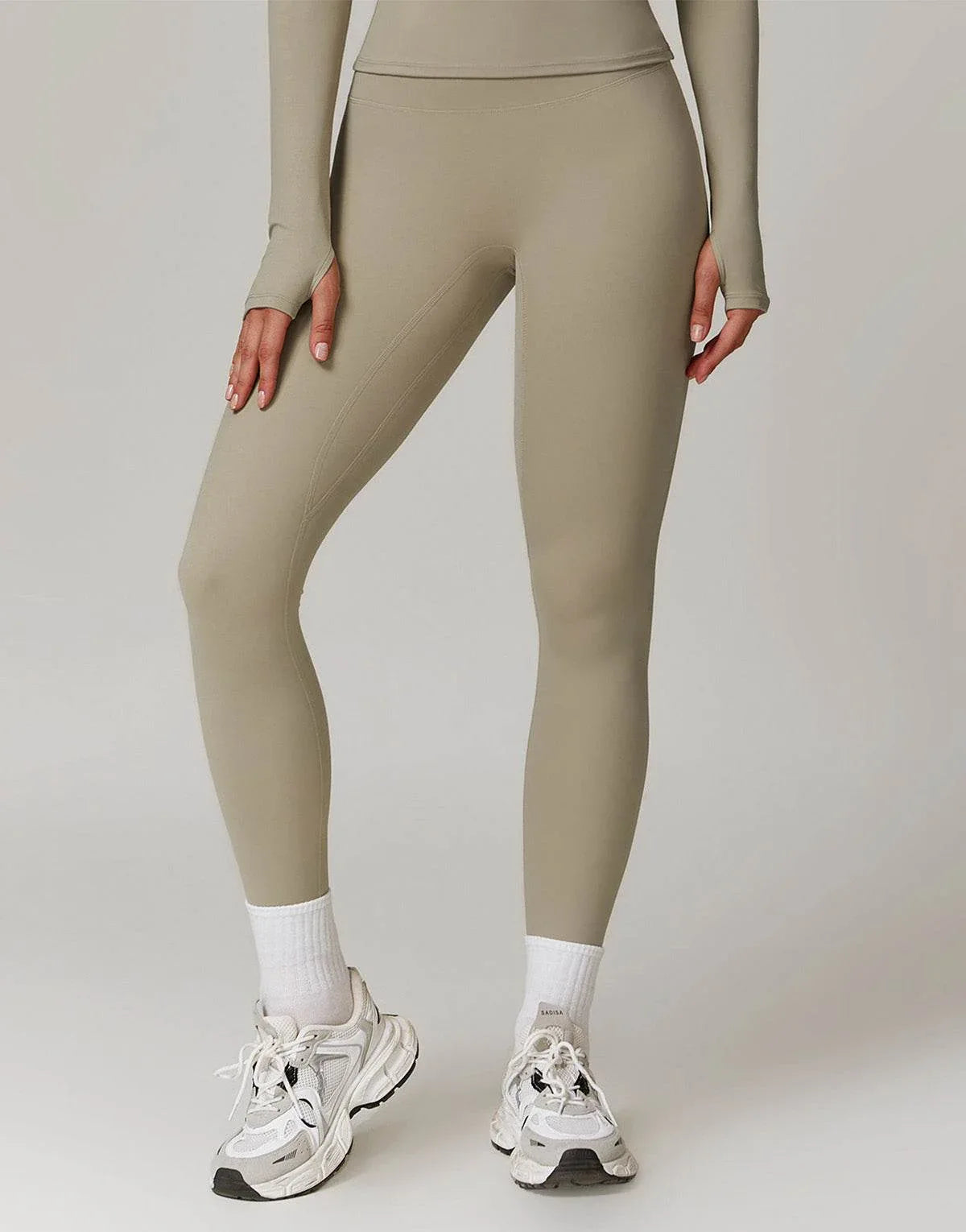 No Front Seam High Waist Sports Leggings - Camel Brown
