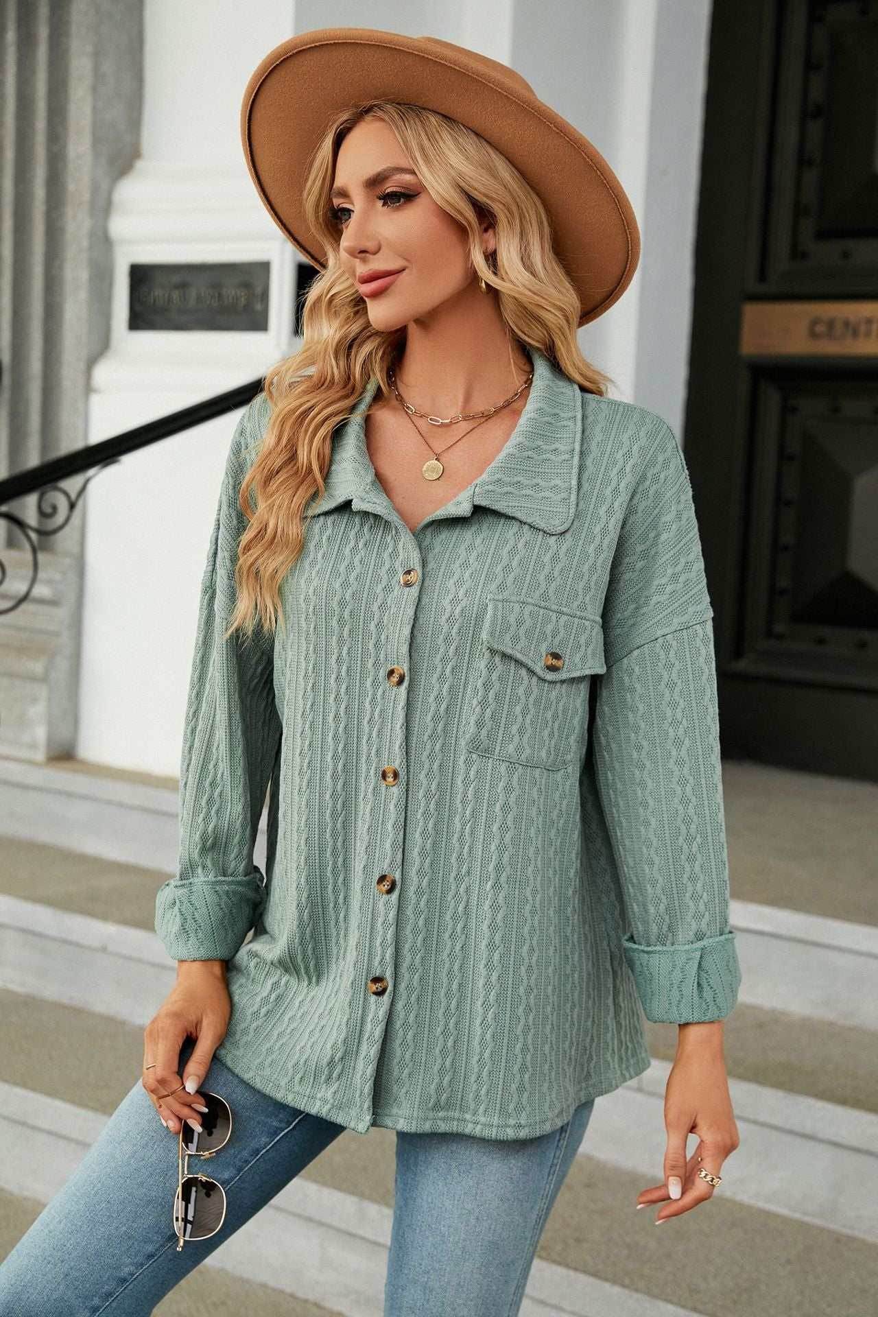 Casual Long Sleeve Button Down Shirt Coat