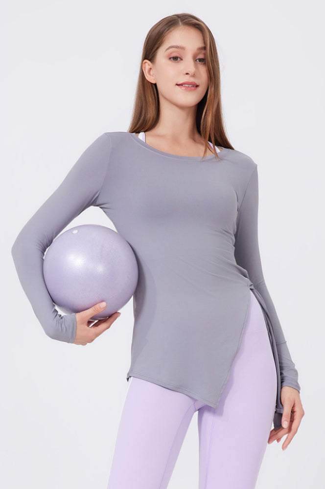Split Drawstring Yoga T-Shirts -
