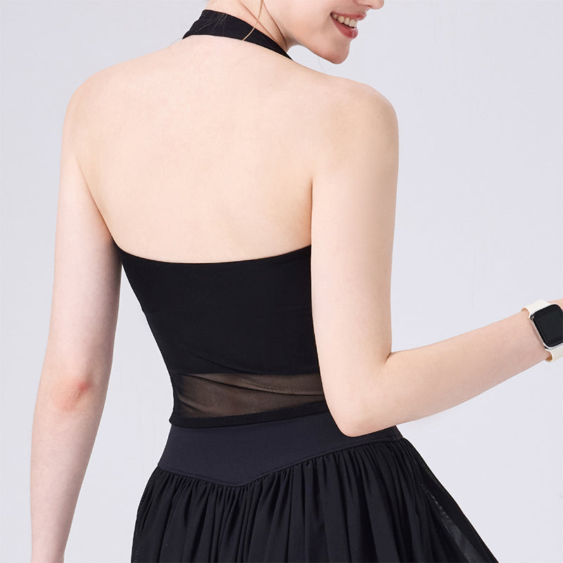 Halter Mesh Crop Tank Top Backless Slim Fit Sleeveless Shirt -