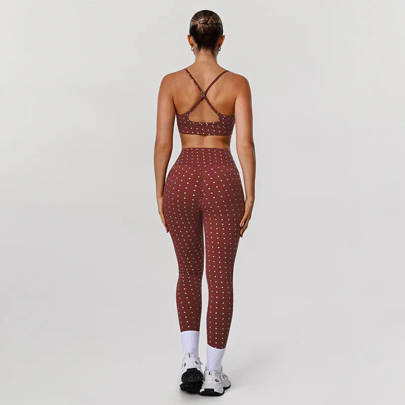 Silver Polka Dot Activewear Sets with Sports Bra and Legging -