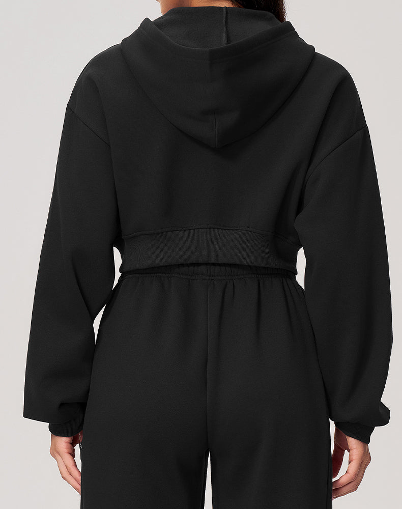 Long Sleeve Full Zip Cropped Casual Hooded