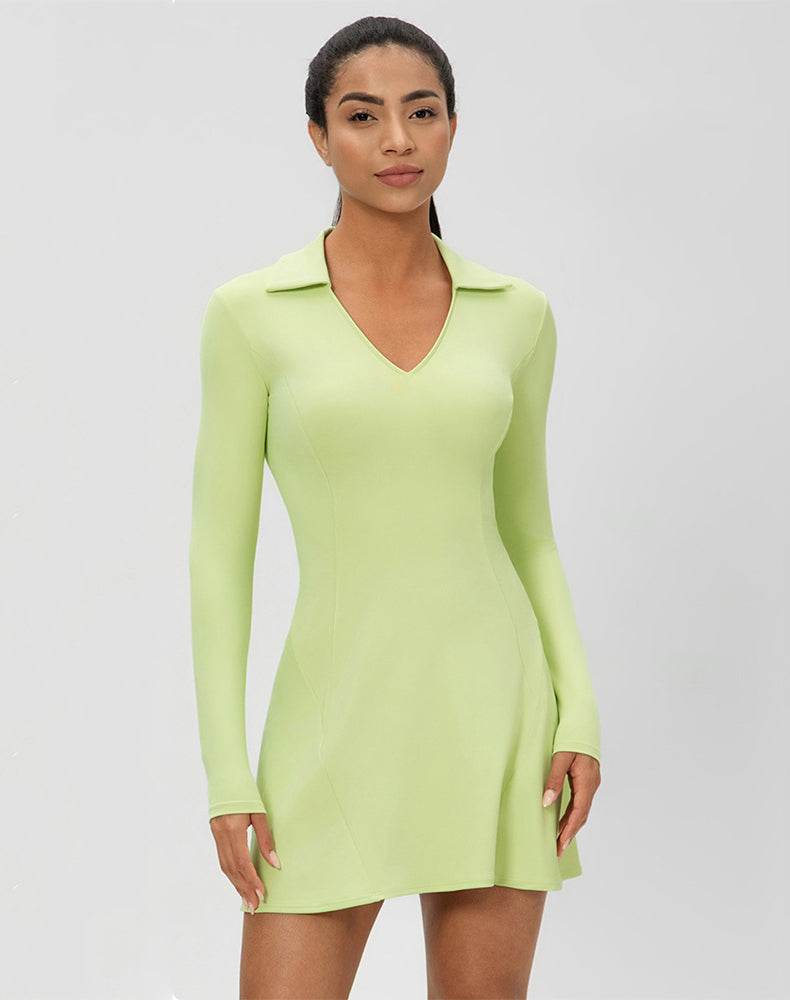 Long Sleeve V Neck Tennis Dress -