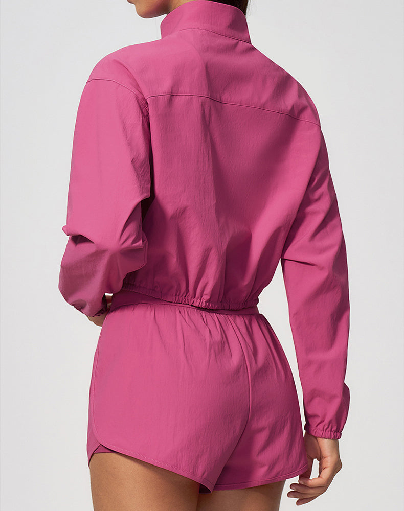 Athletic Cropped Jacket Track Zip Up Sport Long Sleeve Coat