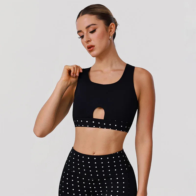 White Polka Dot Black Sport Bras Yoga Vest Crop Tank Top -