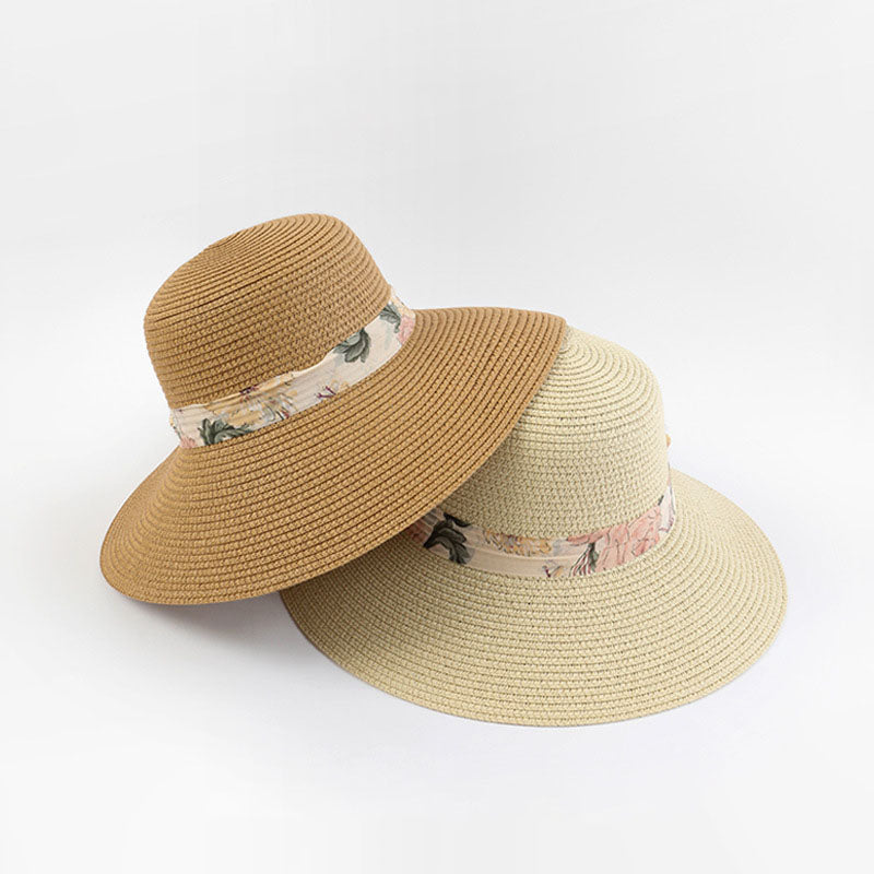 Summer Beach Straw Bucket Hat with Bow Tie