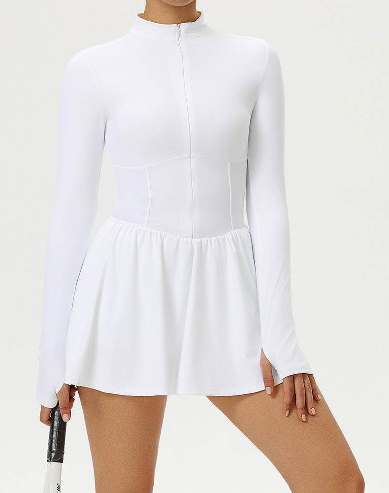 Long Sleeve Zipper Tennis Dress with Built-in Short