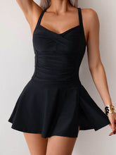 Crossover Ruched Skirt One Piece Swim Dress