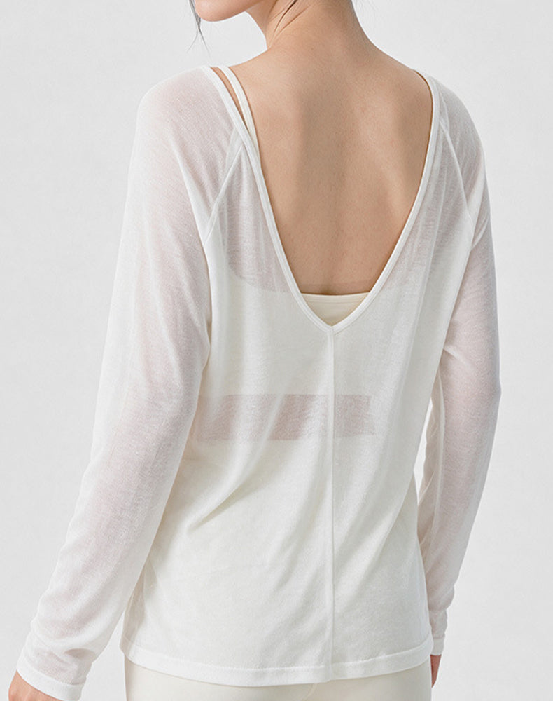 Loose Fitting Long Sleeve Sheer Mesh Yoga Tops