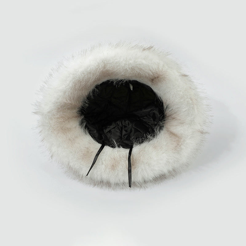Winter Faux Fur Cow Bucket Hat Fuzzy Cute Animal Horns Cap