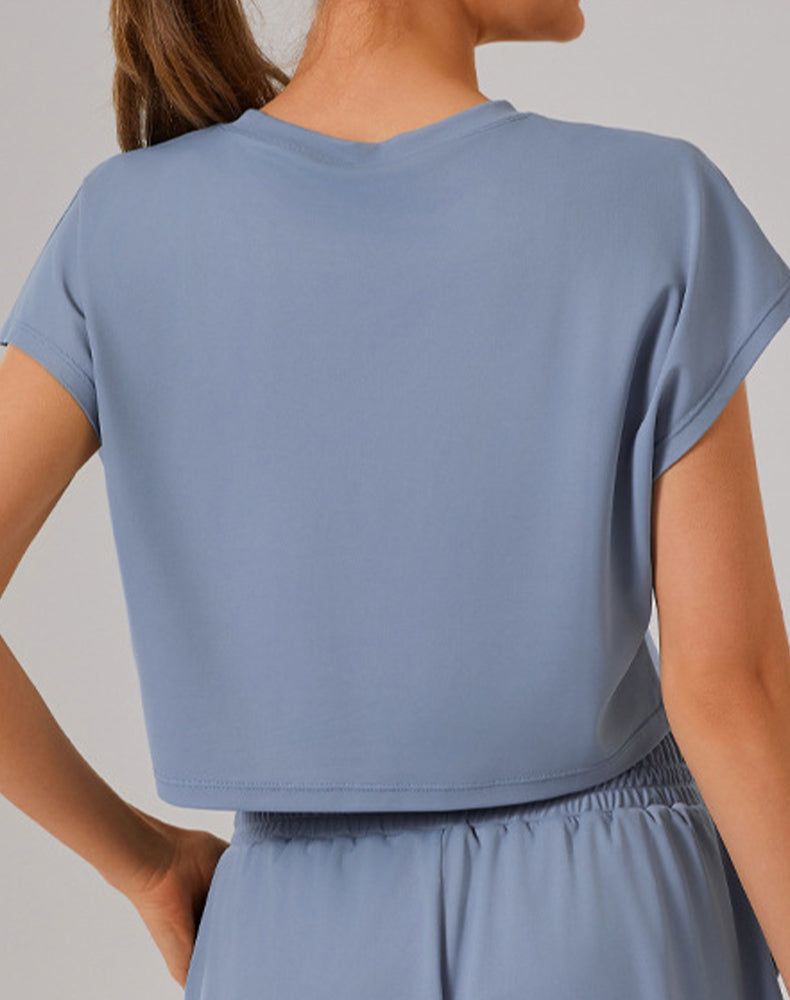 Crewneck Loose Crop Tops Batwing Short Sleeve T-Shirts