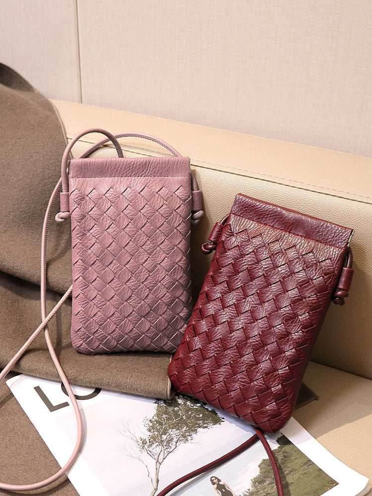 PU Leather Simple Woven Crossbody Bag