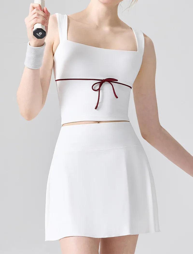 Color Blocked Tennis Sets with Open Back Tank Top and Skirt -