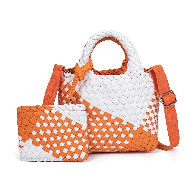 New Woven Pu Leather Tote Bag Crossbody - Orange