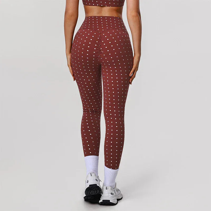 Silver Polka Dot Yoga Leggings High Waisted Workout Pants -