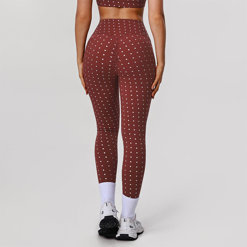 Silver Polka Dot Yoga Leggings High Waisted Workout Pants