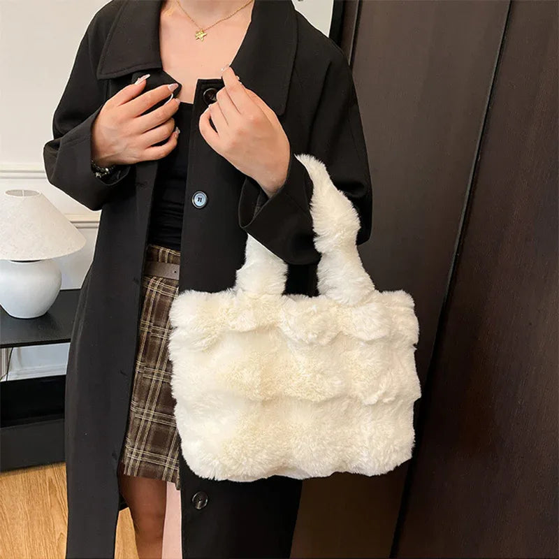 Fluffy Tote Bag Large Fur Winter Fuzzy Shoulder Handbag -