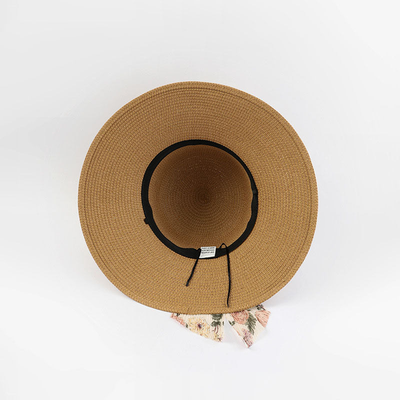 Summer Beach Straw Bucket Hat with Bow Tie