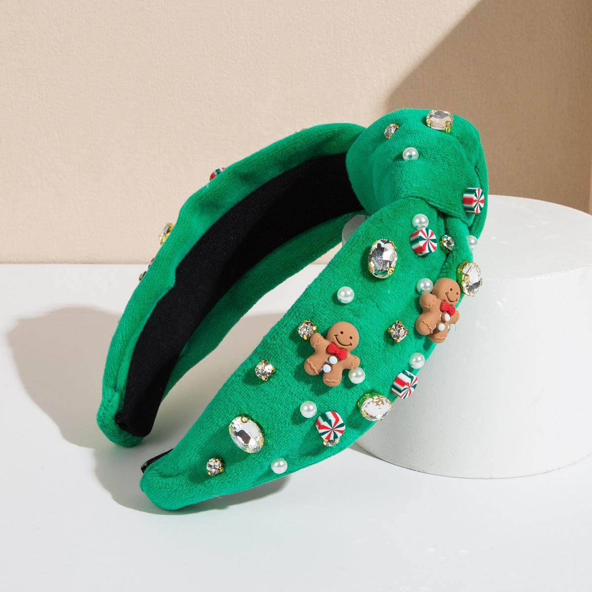 Christmas Knotted Headband With Gingerbread man and Candy