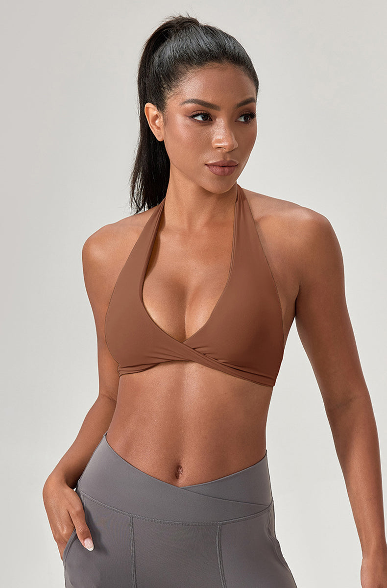 Twist Front Halter Straps Sports Bra