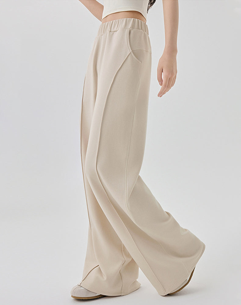 Casual Elastic Waist Wide Leg Sweatpants with Pockets