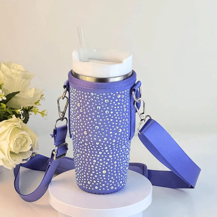 Bling Water Bottle Carrier Bag For 16oz Bottle Sleeve - Purple