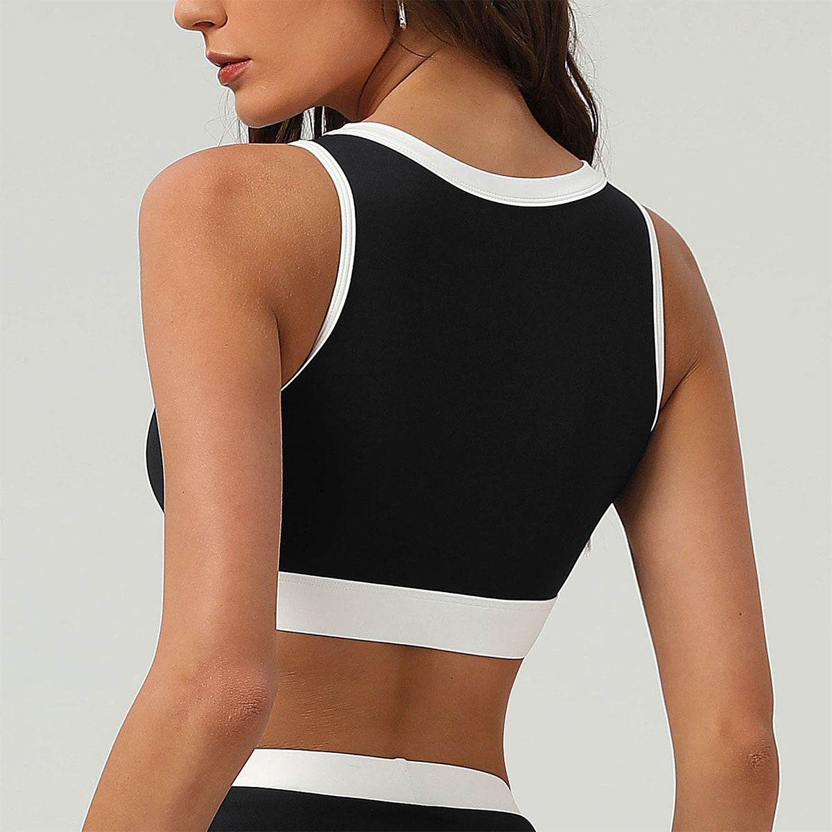 Color Block U Neck Sports Bra Cami Crop Top -