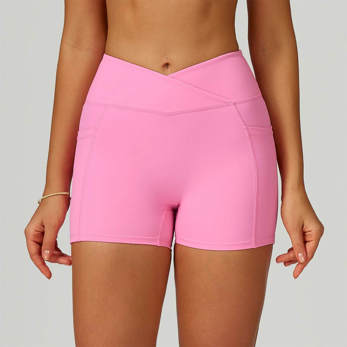 Cross Waist Yoga Shorts with Pockets