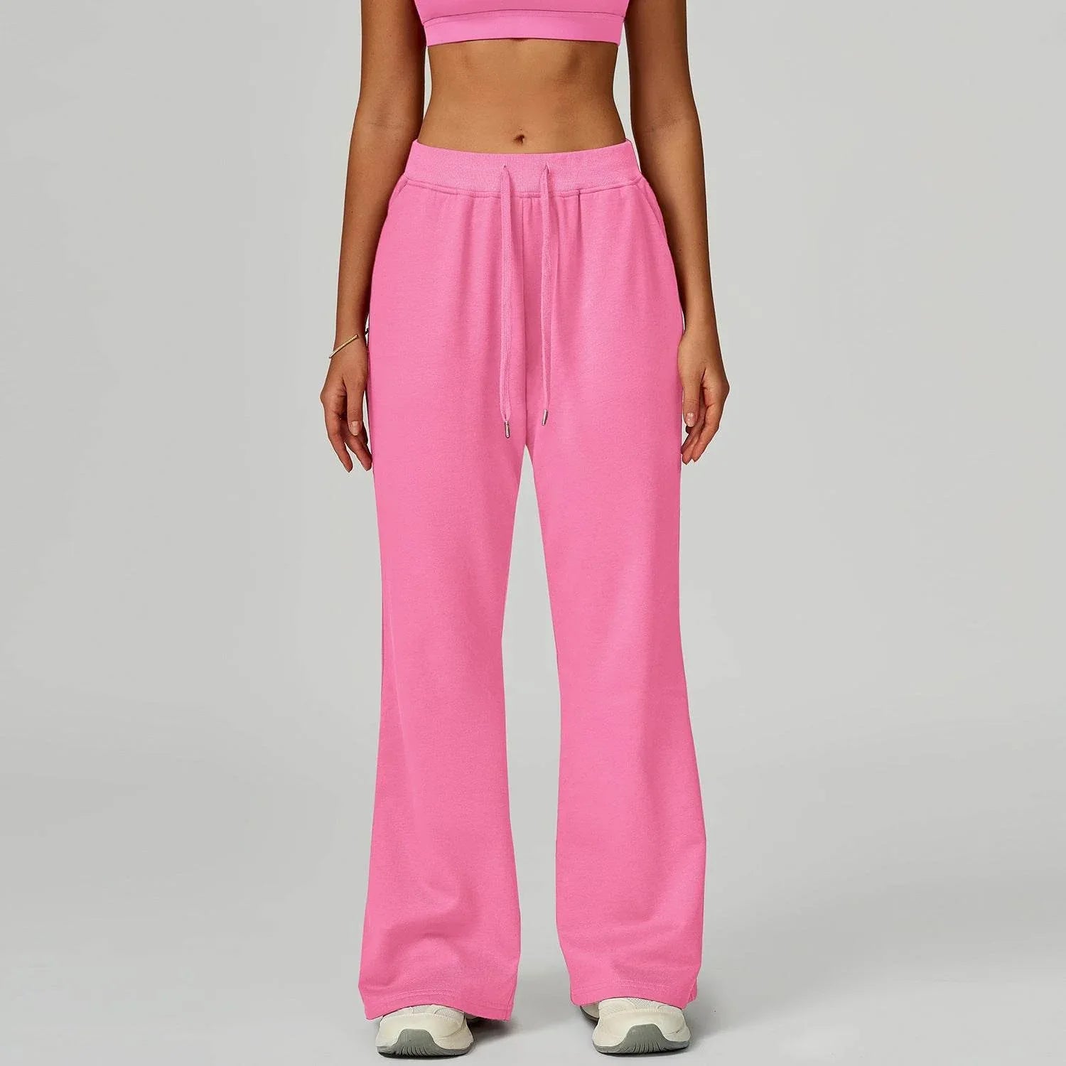 Drawstring Lounge Pants Straight Leg Joggers Trouser - Rose Pink