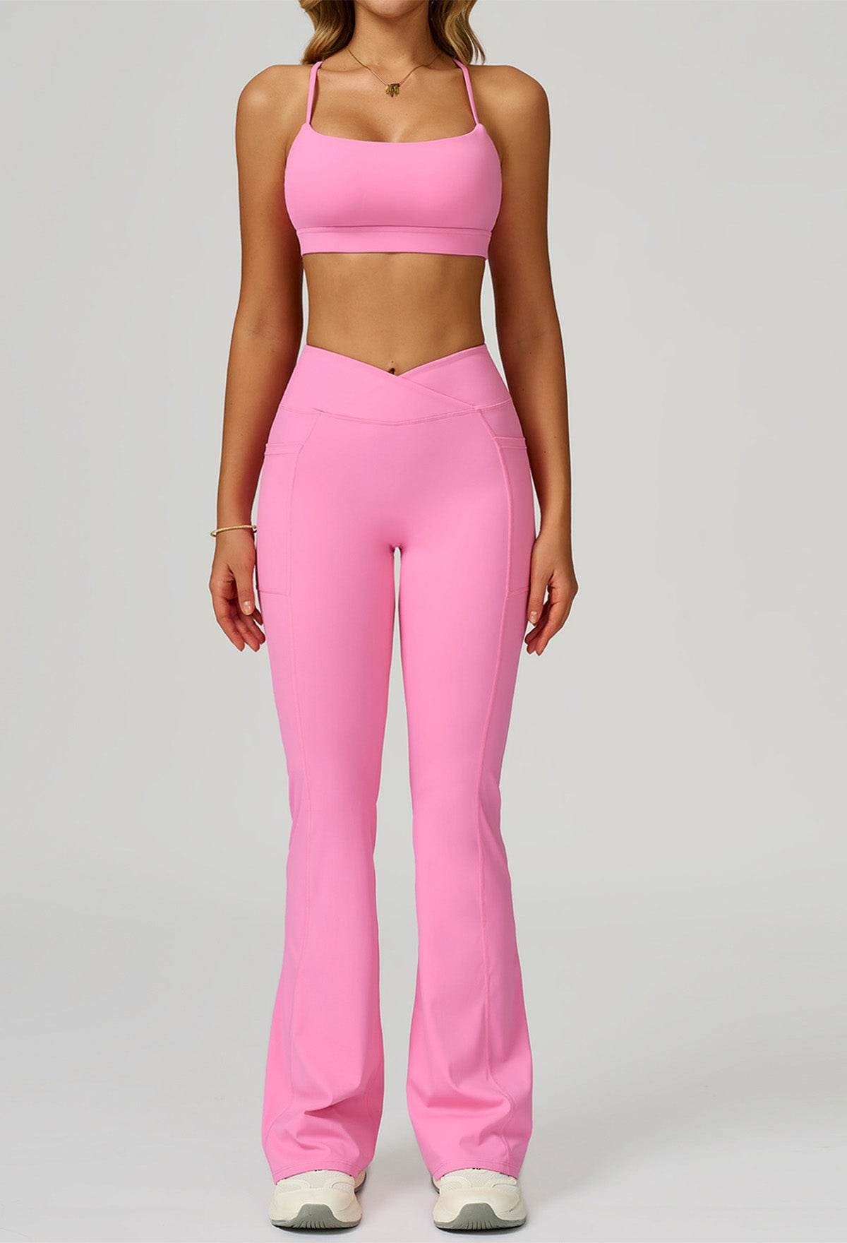 Activewear Set with Cross Back Bra and Flared Pant