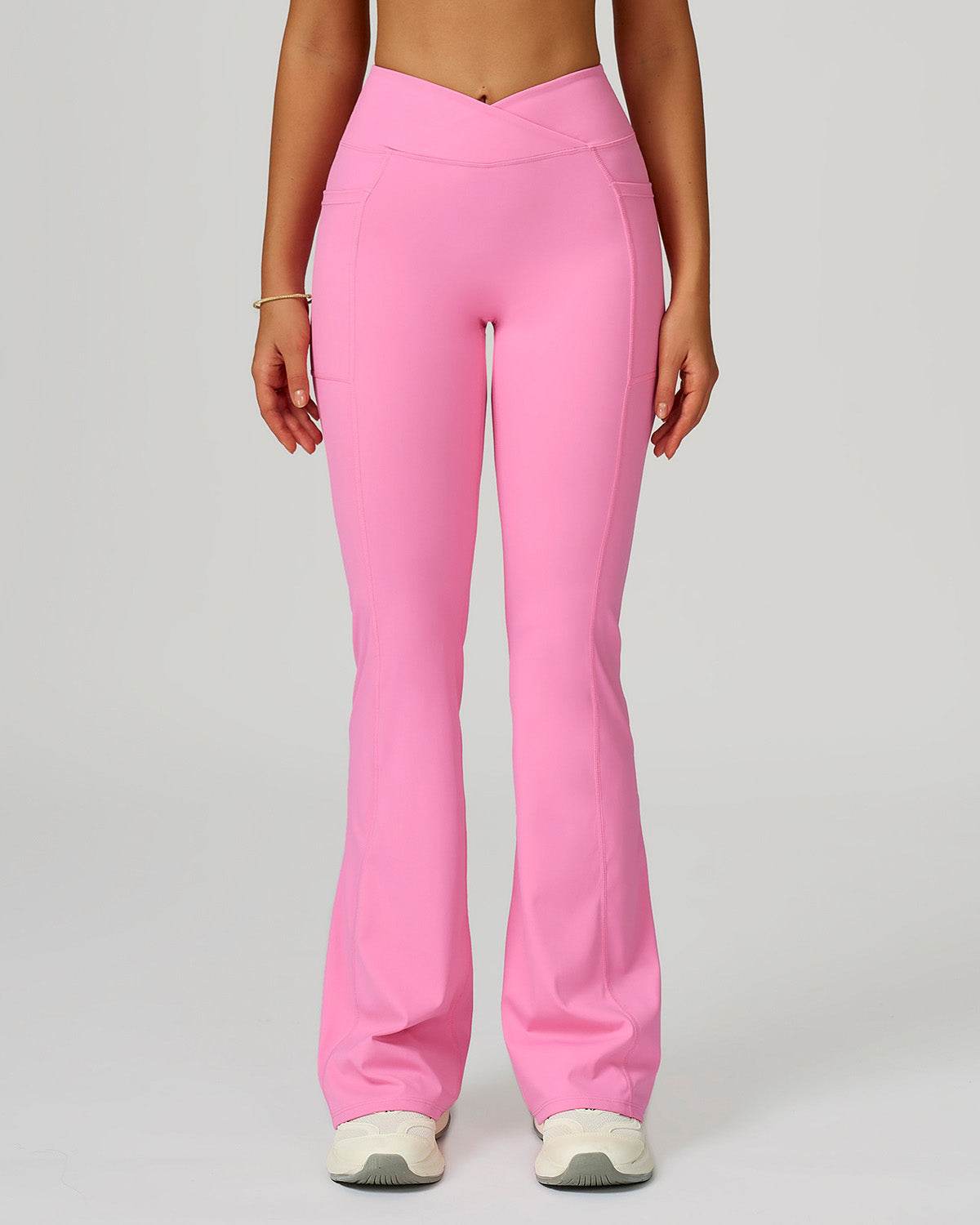Cross Waist Yoga Flared Pants with Pockets