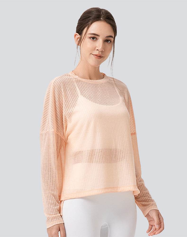 Sheer Long Sleeve Mesh Top Crewneck Loose See Through Blouse