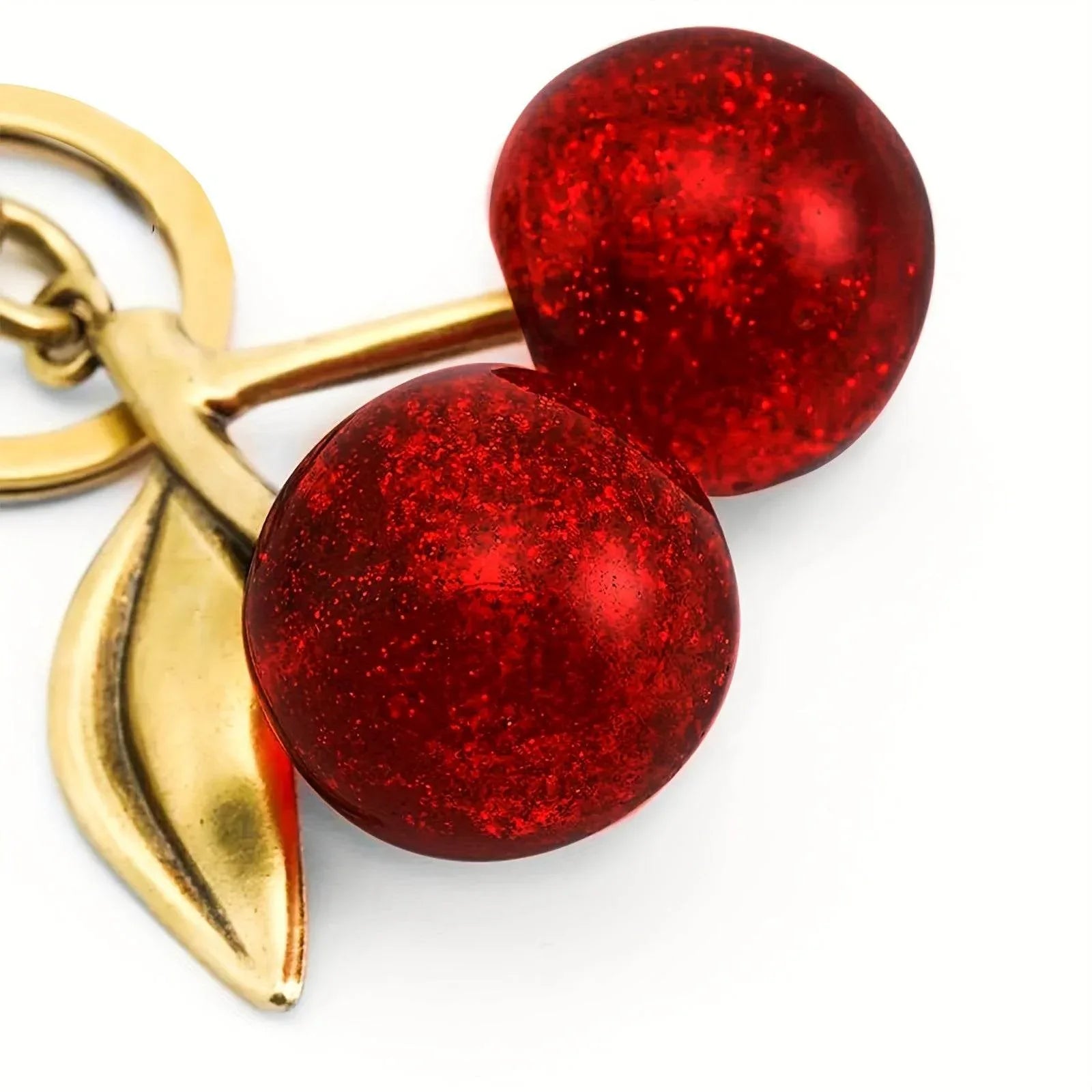 Glitter Metal Cherry Charm Keychain -