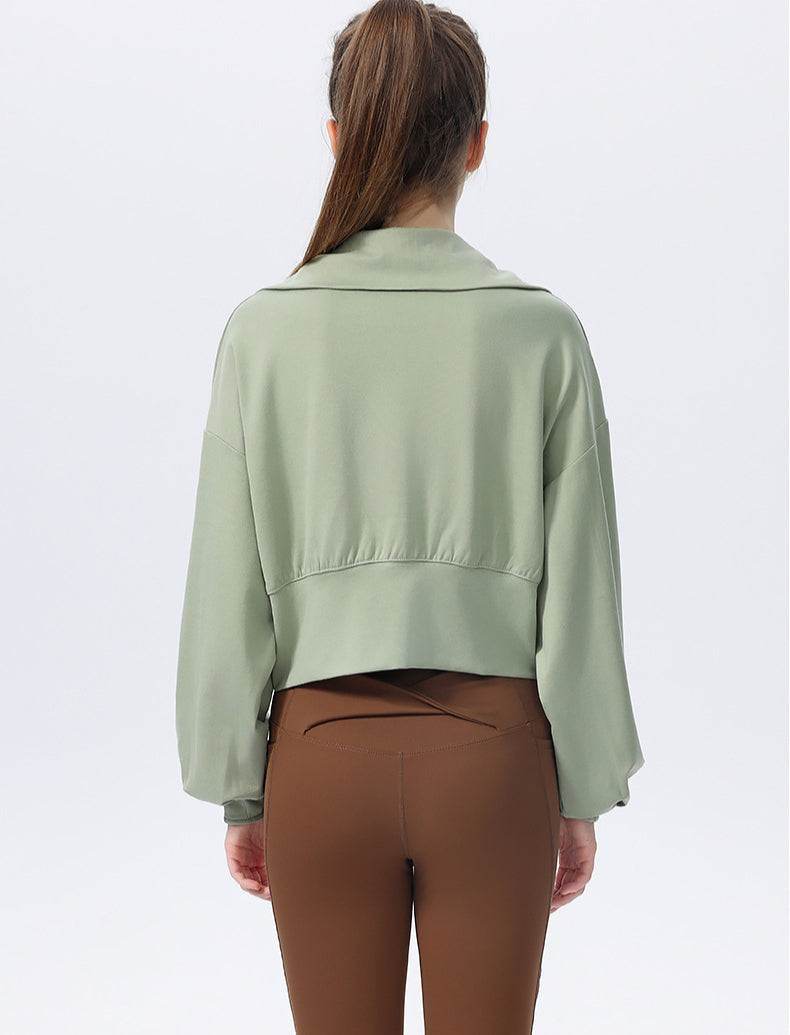 Casual Loose Sports Jacket with High Collar and Zipper
