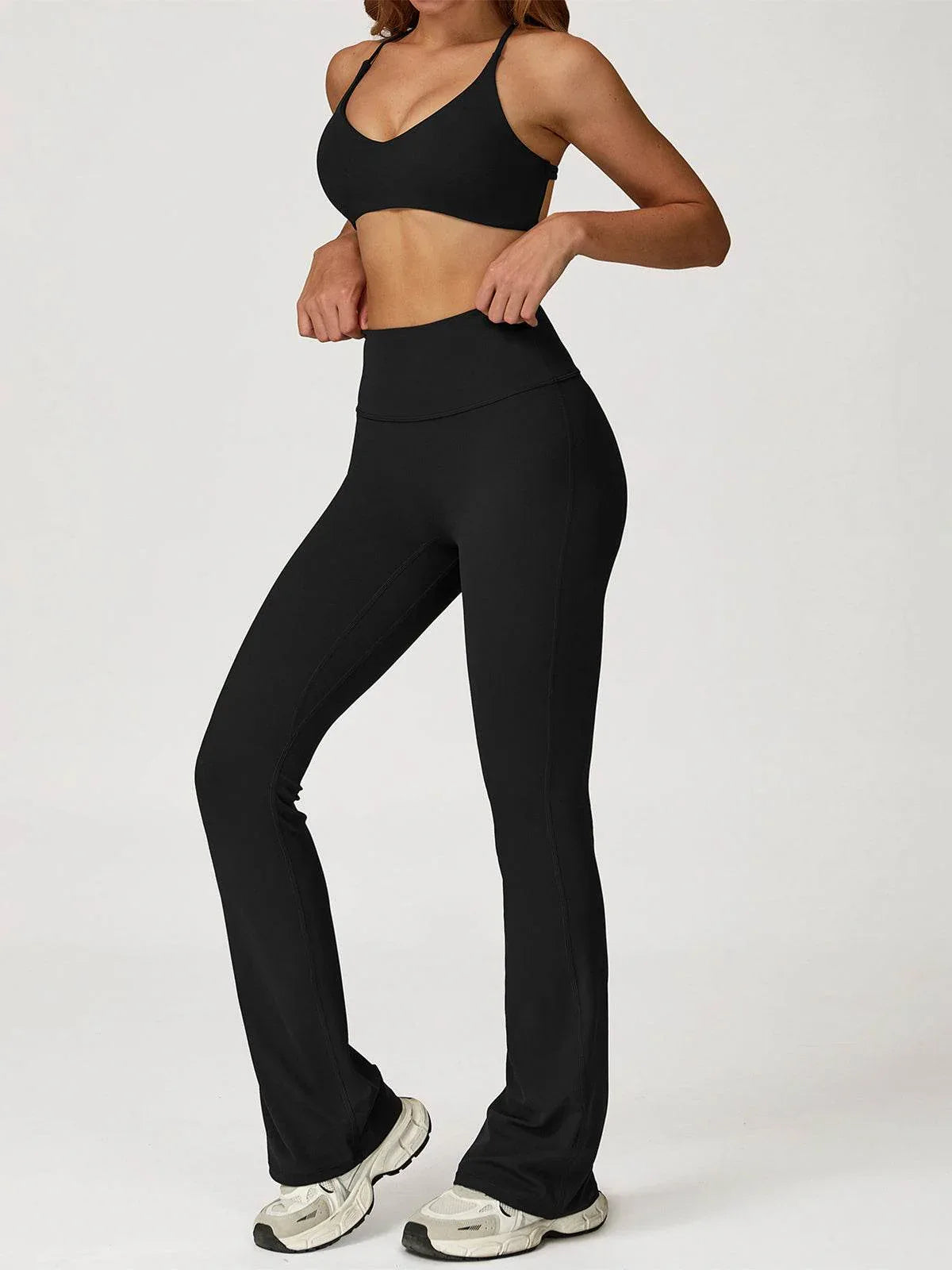 Activewear Sets with Cross Back Sports Bra and Flared Pant -