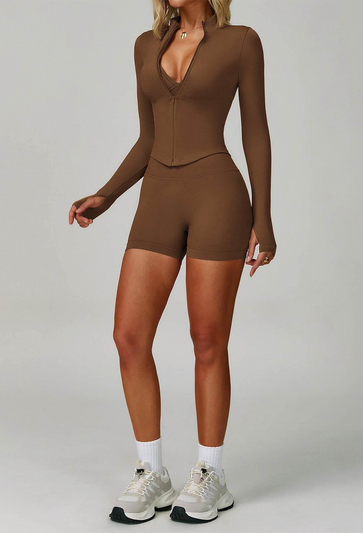 3 Pieces Activewear Set with Bra, Jacket and Short