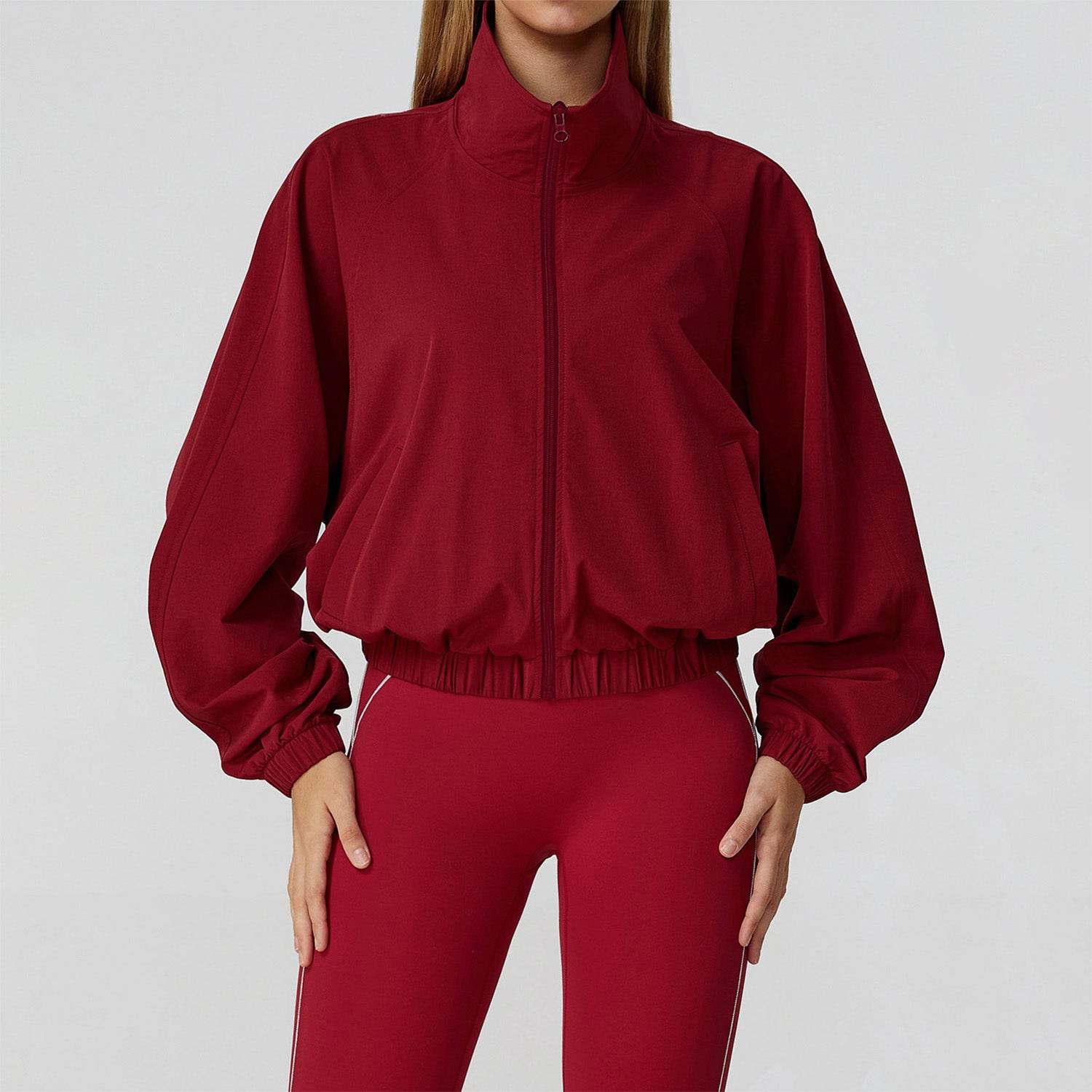 Full Zip Athletic Jacket Cropped Coats with Pockets