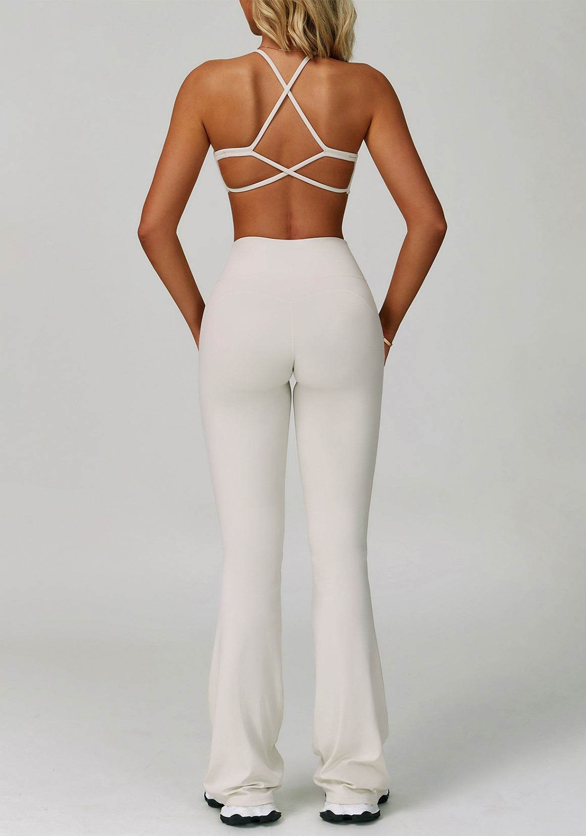 Activewear Set with Cross Back Sports Bra and Flared Pant