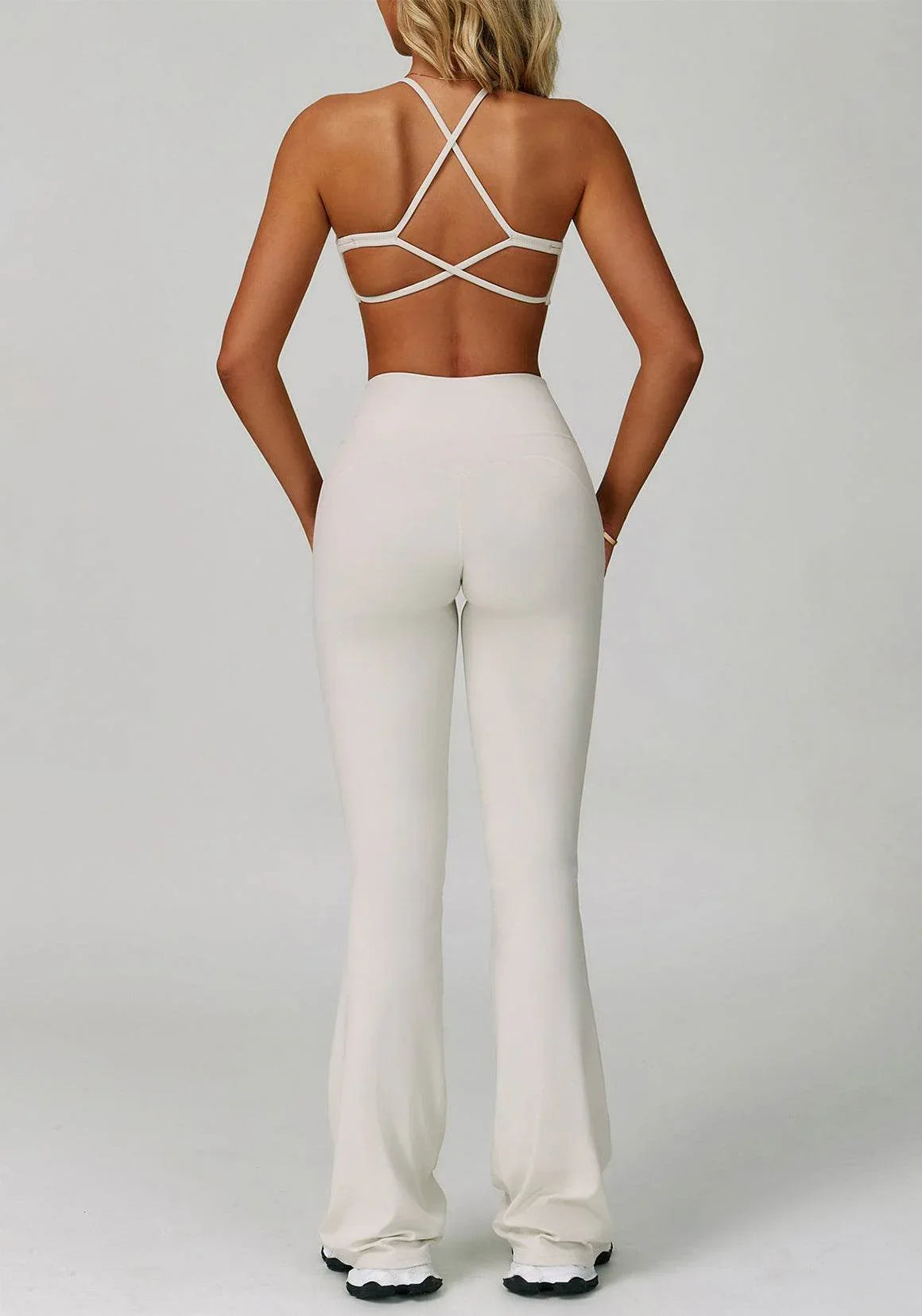 Activewear Set with Cross Back Sports Bra and Flared Pant -