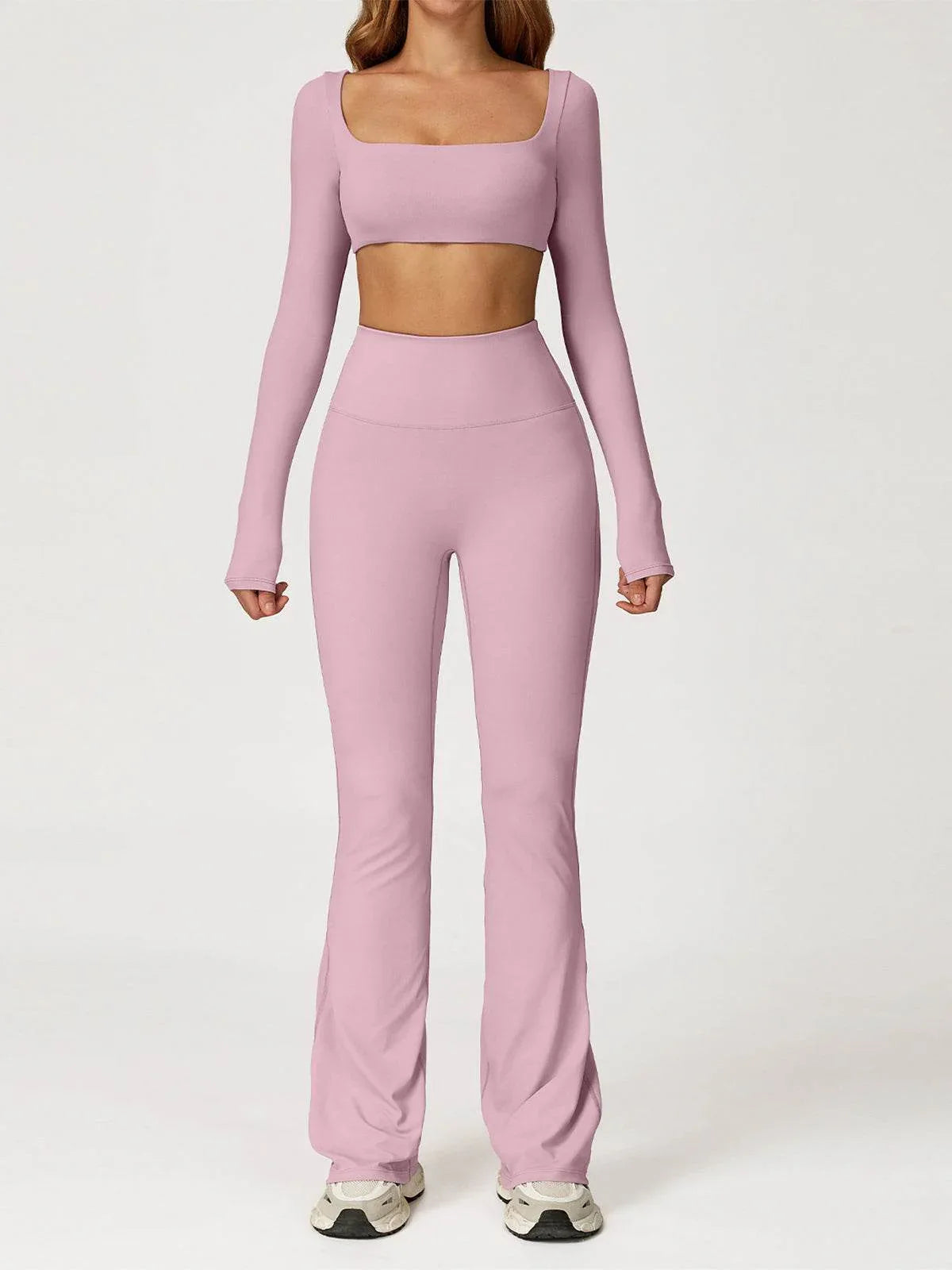 Sport Set with Square Neck Crop Top and Flared Pant - Rose Purple